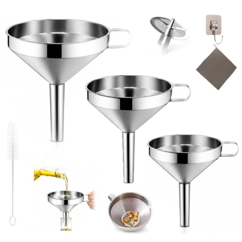 Stainless Steel Filter Funnel, Stainless Steel Funnels for Kitchen Use, Funnel with Strainer for Filling Bottles Transferring Liquid - color: 3Pcs