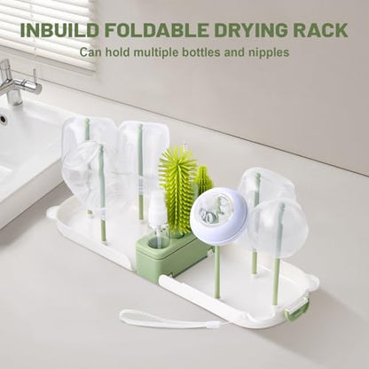 Baby Bottle Cleaner Brush Set Bottle Cleaner Brush Set Portable Bottle Cleaning Kit Set Silicone Brush, Nipple Brush, Straw Brush, Dispense Detergent Dispenser, Drying Rack - 6 in 1 - color: White