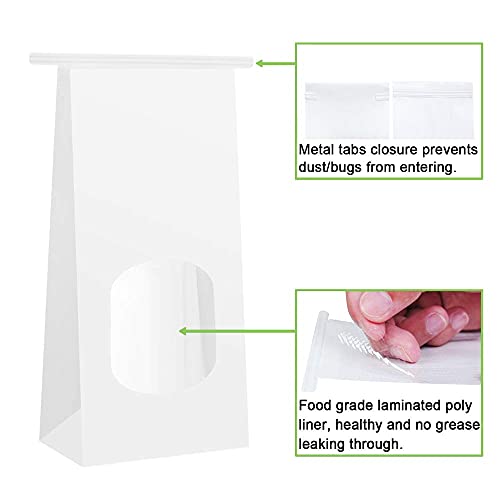 BagDream Bakery Bags with Window 100Pcs 4.5x2.36x9.6 Inches White Kraft Paper Bags with Window, Tin Tie Tab Lock, for Bakrery, Cookie, Coffee Bean, Snack - color: White