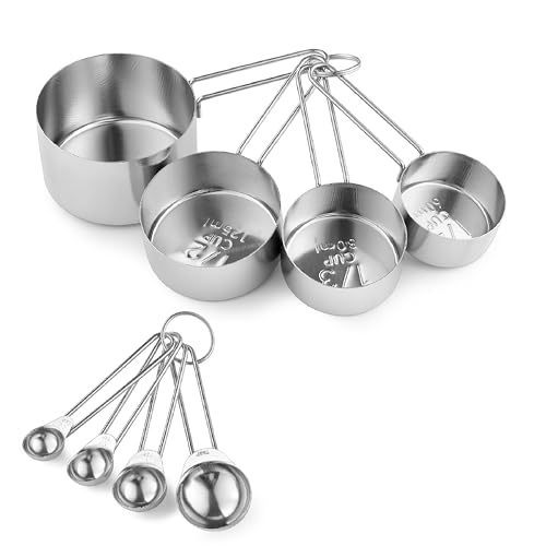 8PCS Measuring Cups, OHOLA Stainless Steel Measuring Cups and Spoons Set, Great for Cooking and Baking