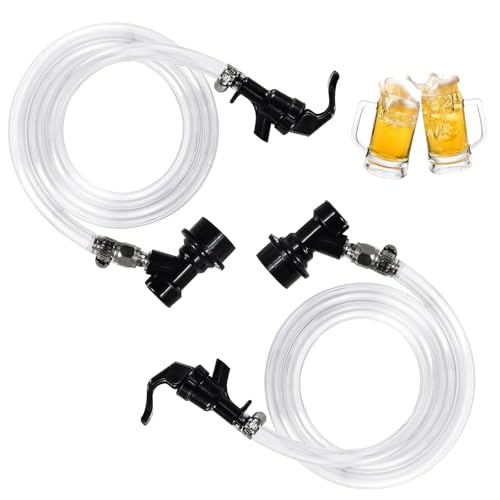 5FT Ball Lock Beer Line Assembly Kit, 2 Pack 5/16" Liquid Line with Picnic Tap & Quick Disconnect PVC Tubing Ball Lock Picnic Tap for Corny Keg Ball Lock Keg Beer Dispenser Soda Dispensing - size: 5FT- 2 Pack