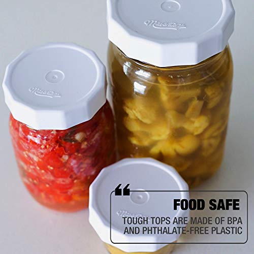 Masontops Tough Tops - Ball Wide Mouth Mason Jar Lids Plastic Leakproof - BPA-Free White Plastic Mason Jar Lids - Reusable Dry Canning Lids fit Ball Jars (Ball Mason Jars not included) - color: White, size: Wide Mouth