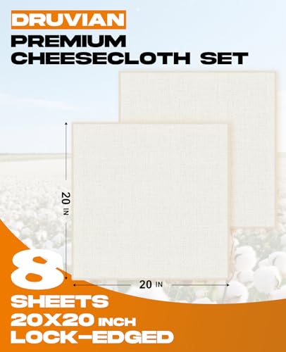 High-Grade 100 Cheesecloth – 8-Pack, Soft & Durable 20x20 Inch Cotton, Lock-Edged, Reusable for Cooking, Straining, and Cheesemaking - color: 8Pcs