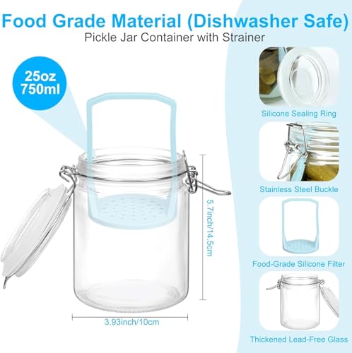 Glass Pickle Jar with Strainer, 25oz Pickle Container with Pickle Holder Keeper Lifter, Pickle Storage Flip Jar for Olives, Gherkins, Sliced Pickles 1