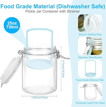 Glass Pickle Jar with Strainer, 25oz Pickle Container with Pickle Holder Keeper Lifter, Pickle Storage Flip Jar for Olives, Gherkins, Sliced Pickles 1