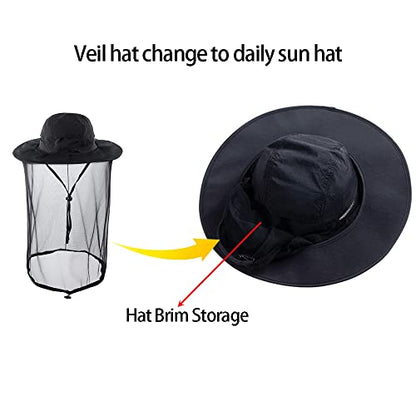 Bee Keeping Beekeeper Veil hat gnats Insect Bug Mosquito Fishing Gardening Cap with Head net Netting mesh Hood for Men Women - color: Black