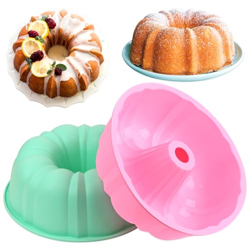 HUAKENER 10 Inch Fluted Cake Pan (2 Pack) - 12 Cups Nonstick Fluted Tube Pan, Large Size Silicone Baking Molds for Cake, Brownie, Cornbread - size: 10 Inch