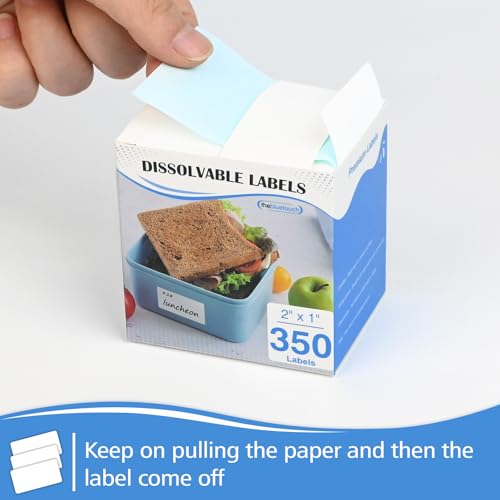 THEBLUETOUCH Dissolvable Food Labels with Dispenser - 1" x 2" Water Dissolving Labels, No Residue for Meal Prep & Food Storage Containers, 350 Count (1 Rolls of 350) - size: 1 Box - 350 Lables