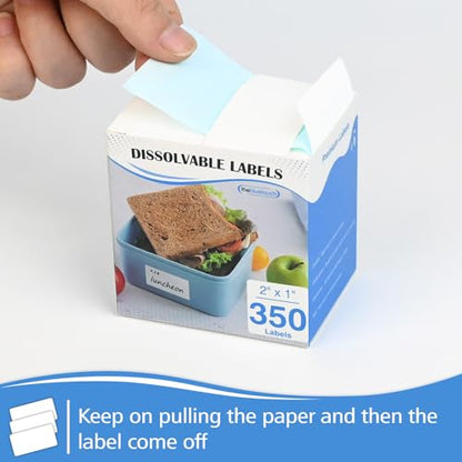 THEBLUETOUCH Dissolvable Food Labels with Dispenser - 1" x 2" Water Dissolving Labels, No Residue for Meal Prep & Food Storage Containers, 350 Count (1 Rolls of 350) - size: 1 Box - 350 Lables