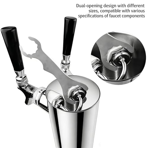 2pcs Stainless Steel Beer Faucet Wrench, Multi-Functional Kegerator Tool for Tap Tower & Coupler Nuts, 7-Inch Draft Beer Spanner with Dual-Size Openings for Home Brewing & Bar Maintenance (2)