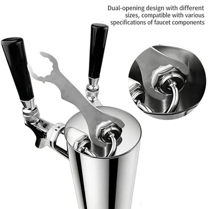 2pcs Stainless Steel Beer Faucet Wrench, Multi-Functional Kegerator Tool for Tap Tower & Coupler Nuts, 7-Inch Draft Beer Spanner with Dual-Size Openings for Home Brewing & Bar Maintenance (2)
