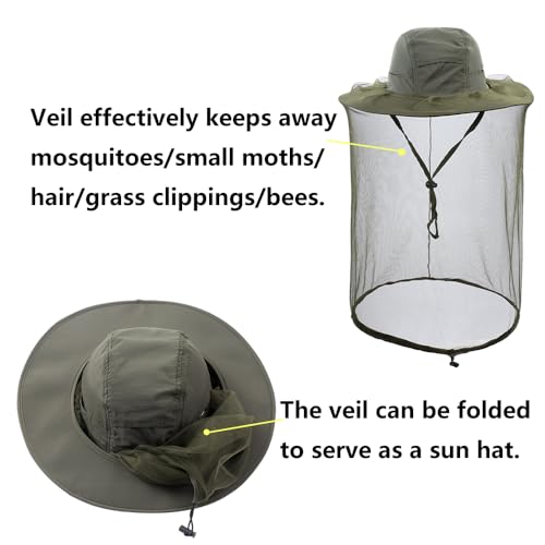Mosquito Netting Bee Keeper Hat,Garden Bug Gnats Face Cover Head Net Veil Costume Dog Grooming Cap for Women Men Fishing - color: Army Green
