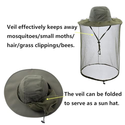 Mosquito Netting Bee Keeper Hat,Garden Bug Gnats Face Cover Head Net Veil Costume Dog Grooming Cap for Women Men Fishing - color: Army Green