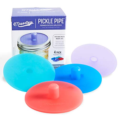Masontops Pickle Pipes - Airlock Fermentation Lids - Fermentation Kit For Wide Mouth Mason Jar Sauerkraut & Pickle Kit - Fermentation Jar Not Included - size: Wide Mouth 4PK