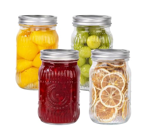 LUODA MirthMood 32 OZ Wide Mouth Mason Jars, 4 PACK Glass Mason Jars with airtight Lids, Quart mason jars wide mouth ，Perfect for Canning, Pickling, Preserving, Fermenting, DIY Crafts & Decor