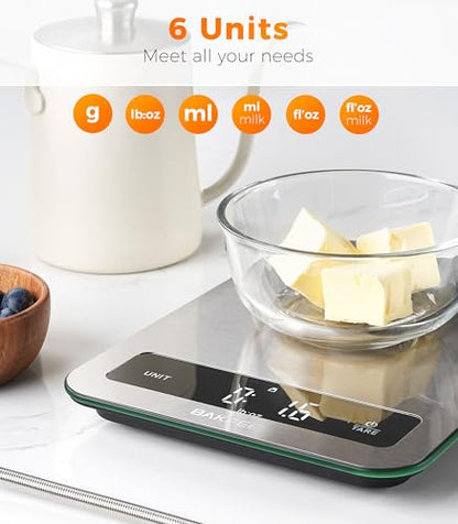 100% Waterproof Food Scale, IP67 Digital Kitchen Scale, Rechargeable (USB-C), 0.1oz/1g Precision, 22lb Capacity, Stainless Steel & Tempered Glass, for Cooking, Making Sourdough Bread, Grey - color: Grey