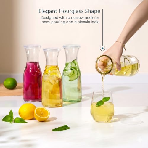Kook Mini Glass Carafes with Lids, Small Beverage Pitchers for Fridge, Jugs for Water, Wine, Milk, Juice, 24 oz, Set of 4 - color: Set of 4, 24oz (Mini)