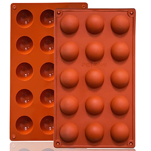 Lerykin Small 15-Cavity Semi Sphere Silicone Molds Non-Stick,2 Packs Half Sphere Silicone Baking Molds for Making Jelly, Chocolates and Cake - color: 15 Small ( 2 Pack )