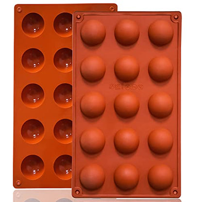Lerykin Small 15-Cavity Semi Sphere Silicone Molds Non-Stick,2 Packs Half Sphere Silicone Baking Molds for Making Jelly, Chocolates and Cake - color: 15 Small ( 2 Pack )
