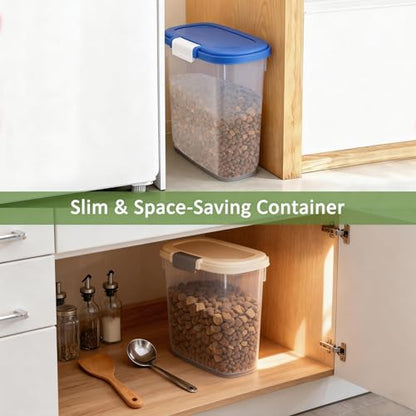 Airtight Dog Food Storage Container 10 Lbs - Slim Tall Pet Cat Food Treat Container with Lid, Scoop and Cup - Clear Plastic Dry Food Storage Bin for Dogs, Cats, Bird Seeds, Kibble, Pellets - color: Cream White