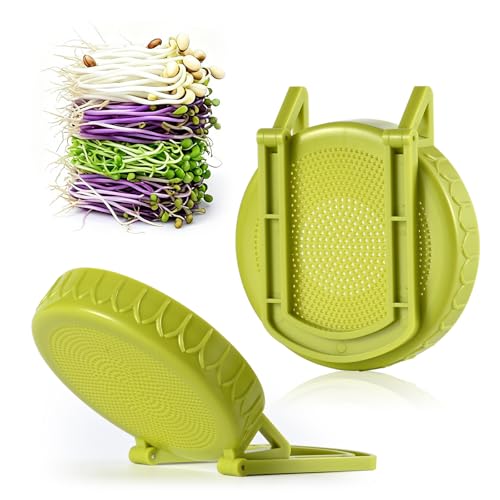 Happyiren Sprouting Lid Kit for Wide Mouth Mason Jars, 2-Pack (3.38"/86mm) | BPA-Free; One-Piece Sprouting Lids with Built-In Stand, Seed Germination Jar Sprouter Lid, Fits Wide Mouth Jars - color: Green