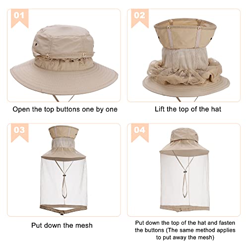 Mosquito Head Net Hat with Hidden Net Mesh for Outdoor Lover Hiking Fishing Beekeeping Gardening Men or Women (Khaki) - color: Khaki