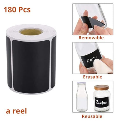 Chalkboard Labels 180pcs Waterproof Reusable Label Stickers with 2 White Liquid Chalk Markers for Storage Bin, Food Container, Mason Jars 5X7.5cm Black - size: 180 PCS, Square Shape 5x7.5cm