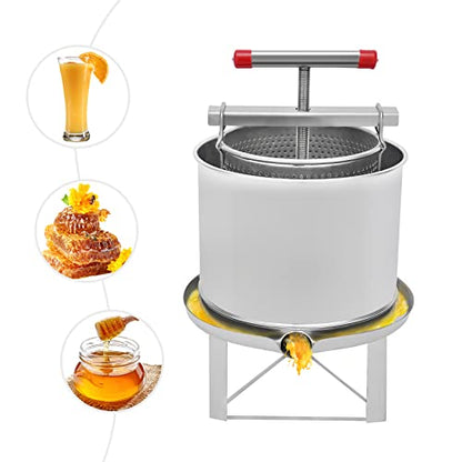 LYNICESHOP 12.6L Manual Honey Press Extractor, Large DIY Fruit Honey Presser Stainless-Steel Beeswax Extractor Beekeeping Machine Juice Press Beekeeping Machine for Wine and Juice Making