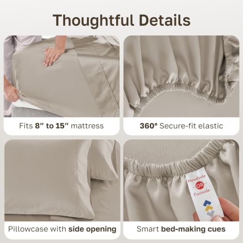 California Design Den Natural 100% Cotton Sheets Twin Size Bed Set - Luxury 600 Thread Count Sateen, Fully Elasticized Deep Pocket Twin Cotton Sheets, Durable - Soft Linen - color: 06 - Soft Linen, size: Twin
