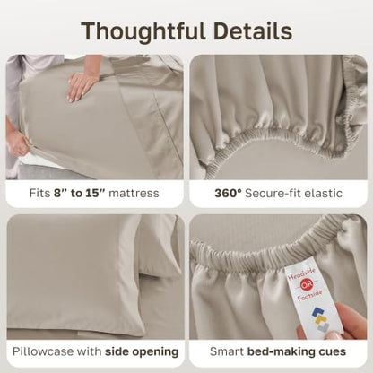 California Design Den Natural 100% Cotton Sheets Twin Size Bed Set - Luxury 600 Thread Count Sateen, Fully Elasticized Deep Pocket Twin Cotton Sheets, Durable - Soft Linen - color: 06 - Soft Linen, size: Twin