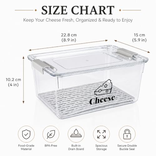 Cheese Container Airtight with Draining Basket Cream Cheese Sliced Cheeses Box with Lid Saver for Fridge Cheeses Keeper Cream Block Shredded Storage Box Saver (Clear) - color: Clear