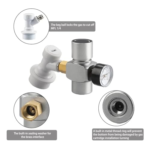 Home Brewing Mini Keg CO2 Regulator, Portable Beer Keg Charger, CO2 Dispense with 3/8 "Thread and GasBall Lock Disconnect0-60 PSI Carbonation Brewing Accessories