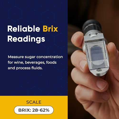 28–62% Brix Handheld Analog Refractometer, Durable All Metal High Brix Meter for Honey, Thick Syrups, Concentrates and High Sugar Solution Measurement