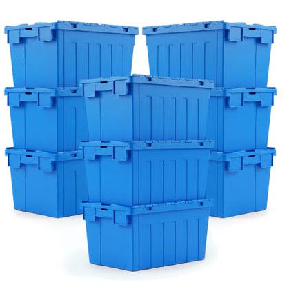 Storage Totes with Hinged Lids, 16 Gallon 9-Pack – Heavy-Duty Stackable & Nesting Bins with Attached Lid – Lockable 24x16x13 in Plastic Containers for Moving, Garage & Warehouse, Blue - color: 9 Pack