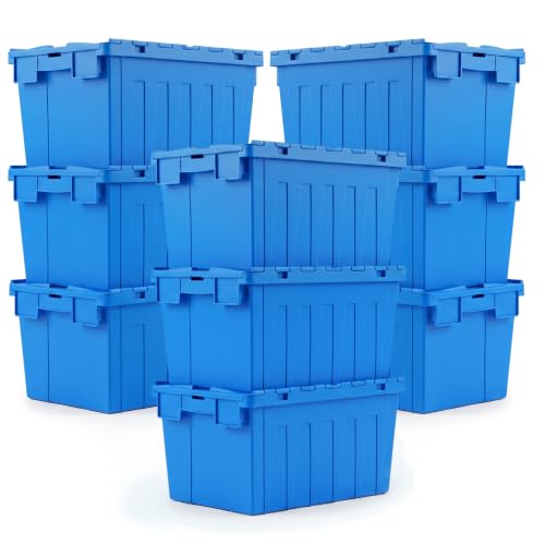 Storage Totes with Hinged Lids, 16 Gallon 9-Pack – Heavy-Duty Stackable & Nesting Bins with Attached Lid – Lockable 24x16x13 in Plastic Containers for Moving, Garage & Warehouse, Blue - color: 9 Pack