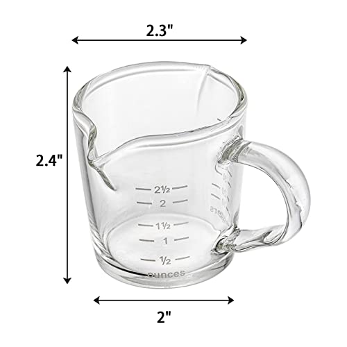 Hacaroa 4 Pack Double Spouts Measuring Cups Espresso Shot Glass with Handle, 2.5 Oz Mini Milk Triple Pitcher Barista Clear Graduated Cups for Coffee, Wine, Bar, Party