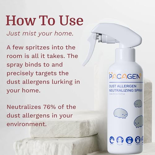 Pacagen Dust Allergen Neutralizing Spray for Humans - Perfect for Home Use, Immediate Results, Easy to Use, and Pet Friendly - A Few Sprays Away from A Clear Day | Non-Toxic and Safe, Immediate Results, Easy to Use, and Pet Friendly - A Few Sprays Every 2