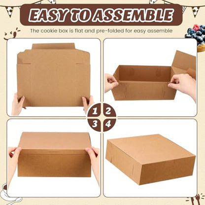 36 Pack Pie Pizza Boxes 9" x 9" x 3" Kraft Square Bakery Boxes for Cookies, Cheesecake, Chocolate Covered Strawberries, Dessert Brown Paper Cardboard Container for Treats - size: 9 x 9 x 3 inches