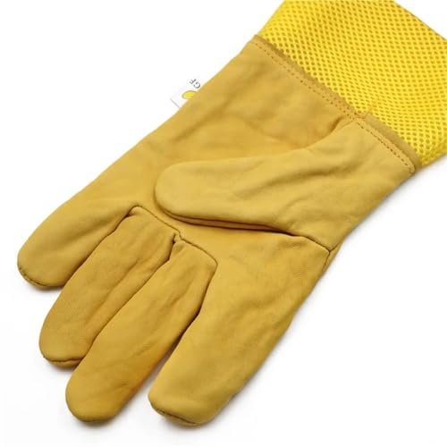 Beekeeping Gloves 2 Pairs Beekeeping Gloves Yellow Short Mesh Protective Sleeves Breathable Leather and Cloth Anti Bee Apiculture Beekeeping Gloves Yellow for Beekeepers Protected Supplies(X-Large) - size: X-Large