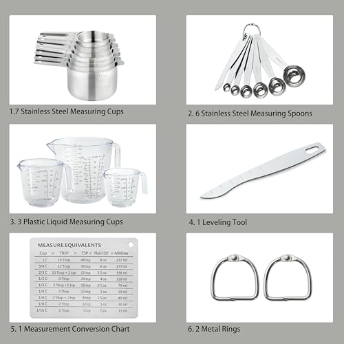 20PCS Measuring Cups and Spoons Set, Mituer Stainless Steel Nesting Kitchen Cooking Baking Measuring Set for Dry and Liquid Ingredients
