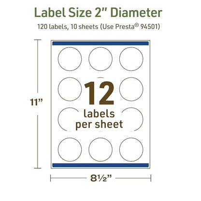 Avery Dissolvable Round Labels, Sure Feed Technology, 2" Diameter, Matte White, Print-to-The-Edge, Laser/Inkjet Printable, 120 Labels Total - style: 120 labels