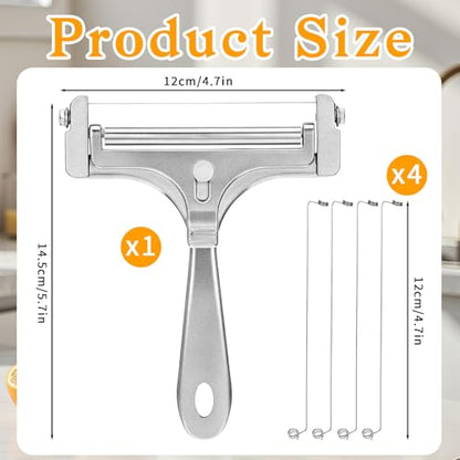 Cheese Cutter Kit Adjustable Hand Held Cheese Cutter with 4 Extra Wires Stainless Steel Wire Cheeses CutterQuick Replacement Thick & Thin Slicer Shaver Kitchen Slicing Tools for Block Butter