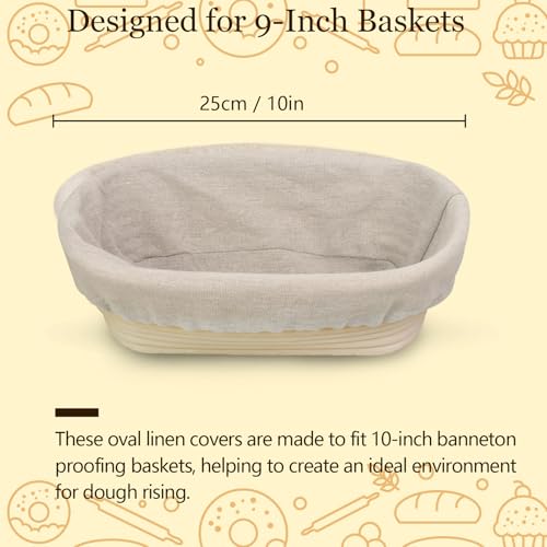 10 PC Bread Proofing Cloth Covers – 5 Oval 10" & 5 Round 9" Reusable Banneton Liners – Sourdough Basket Fabric Covers for Dough Fermentation – Natural Unbleached Cotton – Fits Most Proofing Baskets