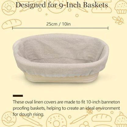 10 PC Bread Proofing Cloth Covers – 5 Oval 10" & 5 Round 9" Reusable Banneton Liners – Sourdough Basket Fabric Covers for Dough Fermentation – Natural Unbleached Cotton – Fits Most Proofing Baskets