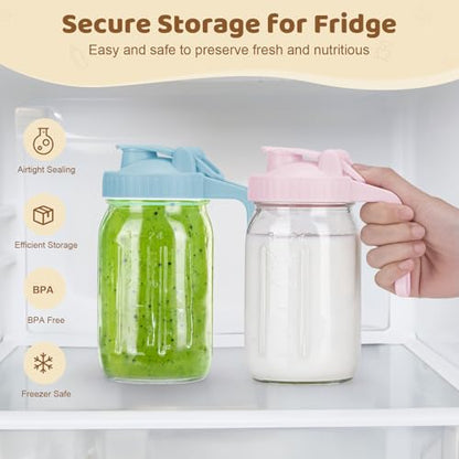 AoeJarry Breast Milk Pitcher with Leak Proof Flip Cap & Pour Spout, 32 oz Wide Mouth Mason Jars for Breast Milk Storage Container, Glass Picther with Lid for Cold Brew Coffee, Sun Tea, Juices, Green - color: Green
