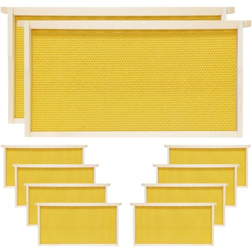 10 Pack Beehive Frames Deep Unassembled, Wooden Bee Frames with Plastic Beeswax Coated Foundations for Deep Brood Box (Yellow) - color: Yellow, size: 10 Pack