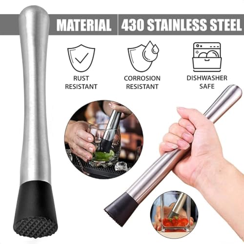 10 Inch Stainless Steel Muddler for Cocktails, Long Handle Durable Material, Bar Tool for Making Mojito and Fruit Drinks - color: 1pack-b