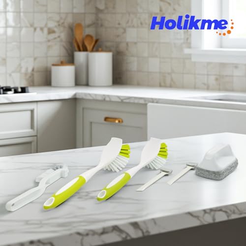 Holikme Cleaning Brush Set, Scouring Pad for Cleaning, Groove Gap Brushes for Pot, Pan, Kitchen Sink, Wire Brushes (Amarillo) - color: Amarillo