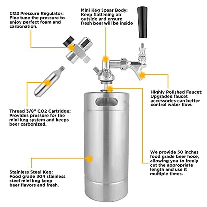 Gancowise 128OZ Mini Keg Growler, Pressurized Home Dispenser System with Self-Closing Design Faucet Keeps Carbonation and Fresh for Homebrew, Craft and Draft Beer - size: 128oz