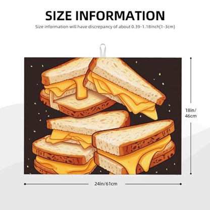 Microfiber Dish Drying Mat for Kitchen Countertop Cheese Sandwiches Dishes Mats Absorbent Dishs Pad with Hook Washable Dish Drainer Mat Large Kitchen Dish Drying Pad 18x24 Inch